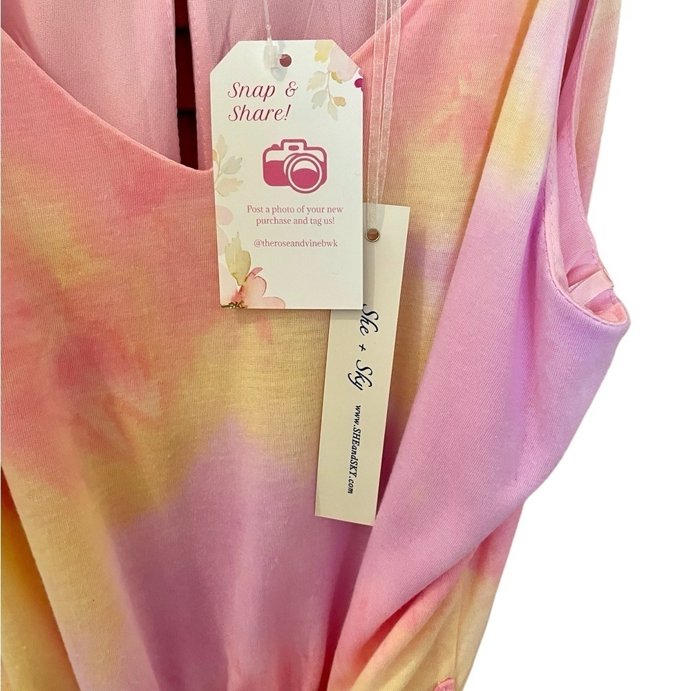 Sea + Sky Tied Dyed Knit Women’s Romper, Size L, Pink & Yellow, Spaghett… - Picture 4 of 9